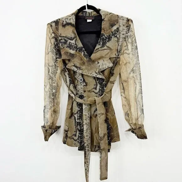 New York Extremes Black Taupe Snake Print Double Breasted Sheer Sleeve Blazer - Picture 1 of 16